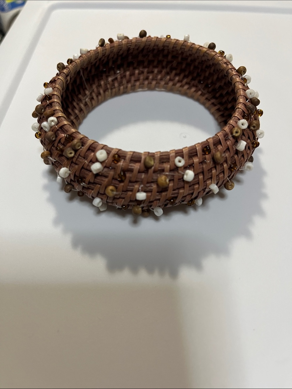 Hand Crafted Brown Bracelet with White and Gold Bead Accents